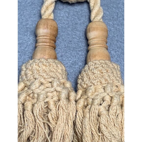 Vintage Beige Tassel Curtain Tiebacks with Wooden Accents Set of 2 - Picture 11 of 13